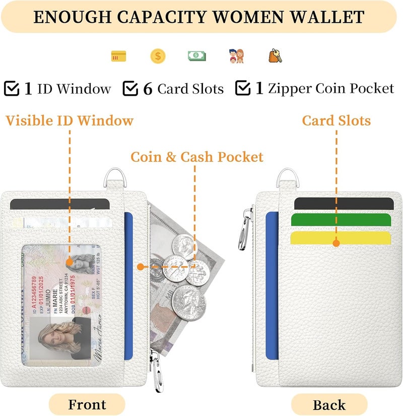Hancynir Minimalist Small Wallet Women Credit Card Holder, RFID Blocking Slim Mini Card Wallets Cute Front Pocket PU Leather Card Case Thin Travel Zipper Coin Cash for Ladies Men Wallet Gifts White - Image 5